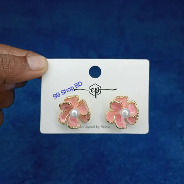 Pearl Design Gold Plated Flower Stud Earring